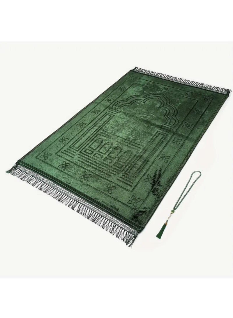 ohmoon Thickened And Enlarged Muslim Prayer Rug with Prayer Beads, with Non-Slip Bottom，80cmx 120cm - Image 3